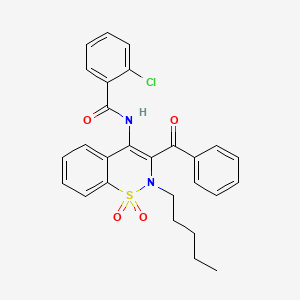 molecular formula C27H25ClN2O4S B11578110 N-(3-benzoyl-1,1-dioxido-2-pentyl-2H-1,2-benzothiazin-4-yl)-2-chlorobenzamide 