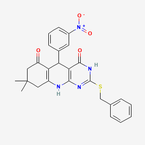 2-(benzylsulfanyl)-8,8-dimethyl-5-(3-nitrophenyl)-5,8,9,10-tetrahydropyrimido[4,5-b]quinoline-4,6(3H,7H)-dione