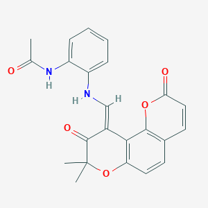 molecular formula C23H20N2O5 B11578327 N-(2-{[(Z)-(8,8-dimethyl-2,9-dioxo-8,9-dihydro-2H,10H-pyrano[2,3-f]chromen-10-ylidene)methyl]amino}phenyl)acetamide 