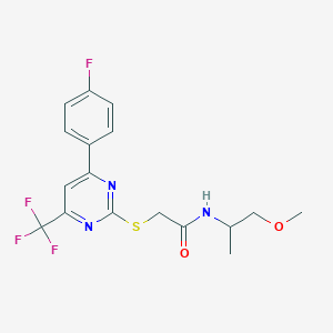 molecular formula C17H17F4N3O2S B11578336 2-{[4-(4-fluorophenyl)-6-(trifluoromethyl)pyrimidin-2-yl]sulfanyl}-N-(1-methoxypropan-2-yl)acetamide 