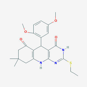 molecular formula C23H27N3O4S B11578354 5-(2,5-dimethoxyphenyl)-2-(ethylsulfanyl)-8,8-dimethyl-5,8,9,10-tetrahydropyrimido[4,5-b]quinoline-4,6(3H,7H)-dione 