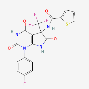 molecular formula C18H10F4N4O4S B11578423 N-[1-(4-fluorophenyl)-4-hydroxy-2,6-dioxo-5-(trifluoromethyl)-2,5,6,7-tetrahydro-1H-pyrrolo[2,3-d]pyrimidin-5-yl]thiophene-2-carboxamide 