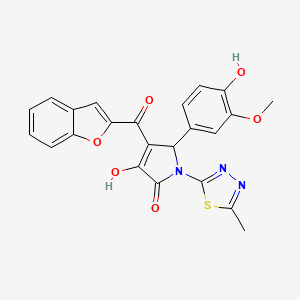 molecular formula C23H17N3O6S B11578434 4-(1-benzofuran-2-ylcarbonyl)-3-hydroxy-5-(4-hydroxy-3-methoxyphenyl)-1-(5-methyl-1,3,4-thiadiazol-2-yl)-1,5-dihydro-2H-pyrrol-2-one 