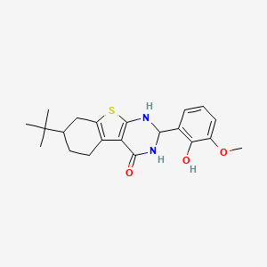 molecular formula C21H26N2O3S B11578567 7-(Tert-butyl)-2-(2-hydroxy-3-methoxyphenyl)-1,2,5,6,7,8-hexahydro[1]benzothieno[2,3-D]pyrimidin-4-OL 