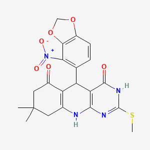 8,8-Dimethyl-2-(methylsulfanyl)-5-(4-nitro-2H-1,3-benzodioxol-5-YL)-3H,4H,5H,6H,7H,8H,9H,10H-pyrimido[4,5-B]quinoline-4,6-dione