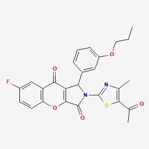 molecular formula C26H21FN2O5S B11578696 2-(5-Acetyl-4-methyl-1,3-thiazol-2-yl)-7-fluoro-1-(3-propoxyphenyl)-1,2-dihydrochromeno[2,3-c]pyrrole-3,9-dione 