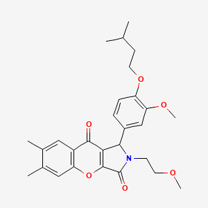 molecular formula C28H33NO6 B11578805 2-(2-Methoxyethyl)-1-[3-methoxy-4-(3-methylbutoxy)phenyl]-6,7-dimethyl-1,2-dihydrochromeno[2,3-c]pyrrole-3,9-dione 