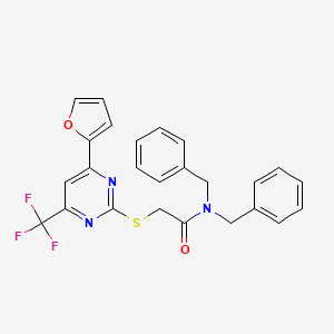 N,N-dibenzyl-2-{[4-(furan-2-yl)-6-(trifluoromethyl)pyrimidin-2-yl]sulfanyl}acetamide