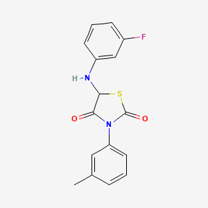 molecular formula C16H13FN2O2S B11578829 5-[(3-Fluorophenyl)amino]-3-(3-methylphenyl)-1,3-thiazolidine-2,4-dione 