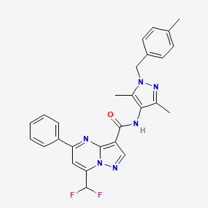 molecular formula C27H24F2N6O B11578836 7-(difluoromethyl)-N-[3,5-dimethyl-1-(4-methylbenzyl)-1H-pyrazol-4-yl]-5-phenylpyrazolo[1,5-a]pyrimidine-3-carboxamide 