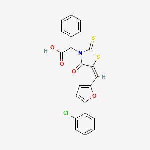 molecular formula C22H14ClNO4S2 B11578878 ((5E)-5-{[5-(2-chlorophenyl)-2-furyl]methylene}-4-oxo-2-thioxo-1,3-thiazolidin-3-yl)(phenyl)acetic acid 