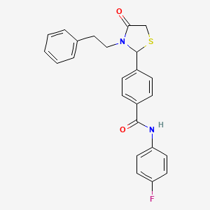 molecular formula C24H21FN2O2S B11578980 N-(4-fluorophenyl)-4-[4-oxo-3-(2-phenylethyl)-1,3-thiazolidin-2-yl]benzamide 