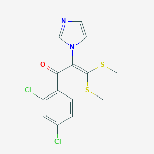 molecular formula C14H12Cl2N2OS2 B115791 1-(2,4-Dichlorophenyl)-2-imidazol-1-yl-3,3-bis(methylsulfanyl)prop-2-en-1-one CAS No. 145935-20-2