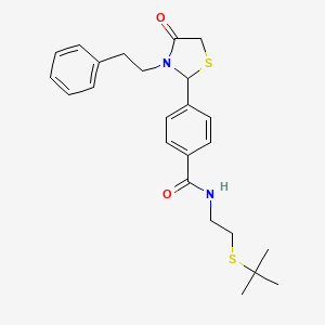 N-[2-(tert-butylsulfanyl)ethyl]-4-[4-oxo-3-(2-phenylethyl)-1,3-thiazolidin-2-yl]benzamide