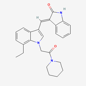 (3E)-3-({7-ethyl-1-[2-oxo-2-(piperidin-1-yl)ethyl]-1H-indol-3-yl}methylidene)-1,3-dihydro-2H-indol-2-one