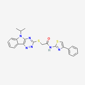 molecular formula C23H20N6OS2 B11579251 N-(4-phenyl-1,3-thiazol-2-yl)-2-{[5-(propan-2-yl)-5H-[1,2,4]triazino[5,6-b]indol-3-yl]sulfanyl}acetamide 