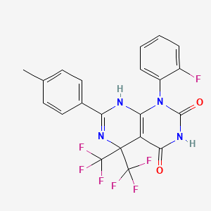 molecular formula C21H13F7N4O2 B11579328 1-(2-fluorophenyl)-4-hydroxy-7-(4-methylphenyl)-5,5-bis(trifluoromethyl)-5,8-dihydropyrimido[4,5-d]pyrimidin-2(1H)-one 