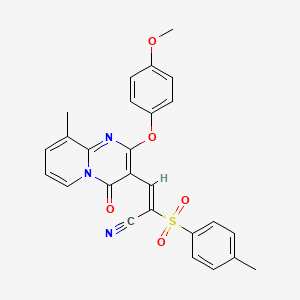 molecular formula C26H21N3O5S B11579360 (2E)-3-[2-(4-methoxyphenoxy)-9-methyl-4-oxo-4H-pyrido[1,2-a]pyrimidin-3-yl]-2-[(4-methylphenyl)sulfonyl]prop-2-enenitrile 