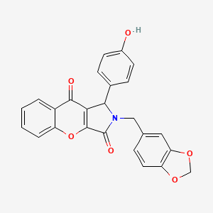 molecular formula C25H17NO6 B11579411 2-(1,3-Benzodioxol-5-ylmethyl)-1-(4-hydroxyphenyl)-1,2-dihydrochromeno[2,3-c]pyrrole-3,9-dione 