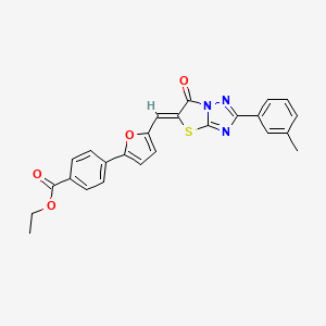 molecular formula C25H19N3O4S B11579415 ethyl 4-(5-{(Z)-[2-(3-methylphenyl)-6-oxo[1,3]thiazolo[3,2-b][1,2,4]triazol-5(6H)-ylidene]methyl}-2-furyl)benzoate 