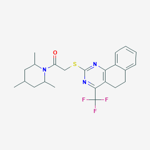 2-{[4-(Trifluoromethyl)-5,6-dihydrobenzo[h]quinazolin-2-yl]sulfanyl}-1-(2,4,6-trimethylpiperidin-1-yl)ethanone