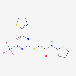 molecular formula C16H16F3N3OS2 B11579764 N-cyclopentyl-2-{[4-(thiophen-2-yl)-6-(trifluoromethyl)pyrimidin-2-yl]sulfanyl}acetamide 