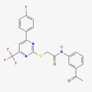 molecular formula C21H15F4N3O2S B11579808 N-(3-acetylphenyl)-2-{[4-(4-fluorophenyl)-6-(trifluoromethyl)pyrimidin-2-yl]sulfanyl}acetamide 