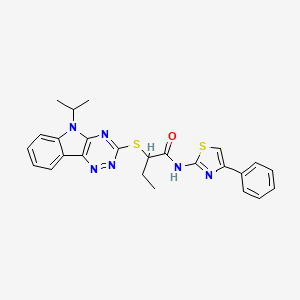 molecular formula C25H24N6OS2 B11579865 N-(4-phenyl-1,3-thiazol-2-yl)-2-{[5-(propan-2-yl)-5H-[1,2,4]triazino[5,6-b]indol-3-yl]sulfanyl}butanamide 