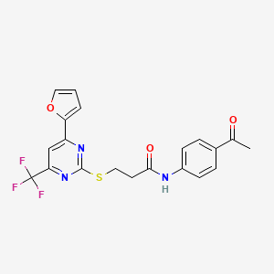 molecular formula C20H16F3N3O3S B11579894 N-(4-acetylphenyl)-3-{[4-(furan-2-yl)-6-(trifluoromethyl)pyrimidin-2-yl]sulfanyl}propanamide 