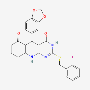 5-(1,3-benzodioxol-5-yl)-2-[(2-fluorobenzyl)sulfanyl]-5,8,9,10-tetrahydropyrimido[4,5-b]quinoline-4,6(3H,7H)-dione