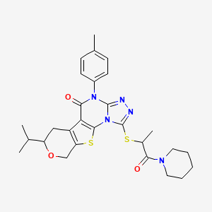 molecular formula C28H33N5O3S2 B11580036 7-(4-methylphenyl)-3-(1-oxo-1-piperidin-1-ylpropan-2-yl)sulfanyl-12-propan-2-yl-13-oxa-16-thia-2,4,5,7-tetrazatetracyclo[7.7.0.02,6.010,15]hexadeca-1(9),3,5,10(15)-tetraen-8-one 