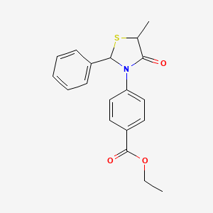 molecular formula C19H19NO3S B11580091 Ethyl 4-(5-methyl-4-oxo-2-phenyl-1,3-thiazolidin-3-yl)benzoate 