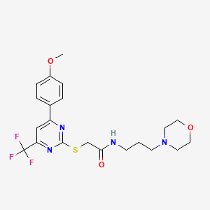 molecular formula C21H25F3N4O3S B11580216 2-{[4-(4-methoxyphenyl)-6-(trifluoromethyl)pyrimidin-2-yl]sulfanyl}-N-[3-(morpholin-4-yl)propyl]acetamide 