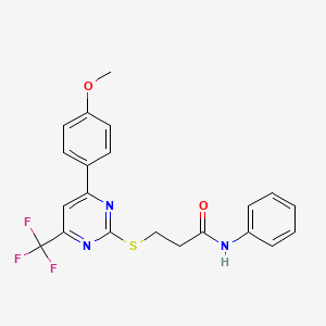 molecular formula C21H18F3N3O2S B11580218 3-{[4-(4-methoxyphenyl)-6-(trifluoromethyl)pyrimidin-2-yl]sulfanyl}-N-phenylpropanamide 