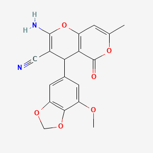 2-amino-4-(7-methoxy-1,3-benzodioxol-5-yl)-7-methyl-5-oxo-4H,5H-pyrano[4,3-b]pyran-3-carbonitrile