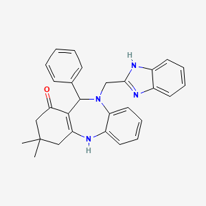 molecular formula C29H28N4O B11580327 10-(1H-benzimidazol-2-ylmethyl)-3,3-dimethyl-11-phenyl-2,3,4,5,10,11-hexahydro-1H-dibenzo[b,e][1,4]diazepin-1-one 