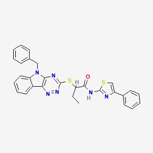 molecular formula C29H24N6OS2 B11580336 2-[(5-benzyl-5H-[1,2,4]triazino[5,6-b]indol-3-yl)sulfanyl]-N-(4-phenyl-1,3-thiazol-2-yl)butanamide 