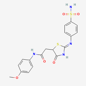 molecular formula C18H18N4O5S2 B11580404 N-(4-methoxyphenyl)-2-[4-oxo-2-(4-sulfamoylanilino)-1,3-thiazol-5-yl]acetamide 