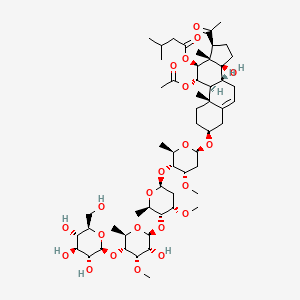 molecular formula C55H88O22 B1158051 [(3S,8R,9S,10R,11S,12S,13S,14S,17S)-17-acetyl-11-acetyloxy-14-hydroxy-3-[(2R,4S,5R,6R)-5-[(2S,4S,5R,6R)-5-[(2S,3R,4S,5R,6R)-3-hydroxy-4-methoxy-6-methyl-5-[(2S,3R,4S,5S,6R)-3,4,5-trihydroxy-6-(hydroxymethyl)oxan-2-yl]oxyoxan-2-yl]oxy-4-methoxy-6-methyloxan-2-yl]oxy-4-methoxy-6-methyloxan-2-yl]oxy-10,13-dimethyl-1,2,3,4,7,8,9,11,12,15,16,17-dodecahydrocyclopenta[a]phenanthren-12-yl] 3-methylbutanoate CAS No. 89020-11-1