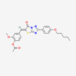 molecular formula C25H25N3O5S B11580512 2-methoxy-4-[(Z)-{6-oxo-2-[4-(pentyloxy)phenyl][1,3]thiazolo[3,2-b][1,2,4]triazol-5(6H)-ylidene}methyl]phenyl acetate 