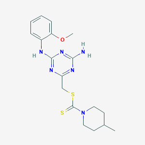 {4-Amino-6-[(2-methoxyphenyl)amino]-1,3,5-triazin-2-yl}methyl 4-methylpiperidine-1-carbodithioate