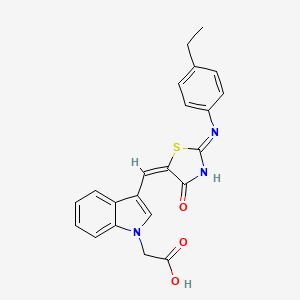 molecular formula C22H19N3O3S B11580568 {3-[(E)-{(2E)-2-[(4-ethylphenyl)imino]-4-oxo-1,3-thiazolidin-5-ylidene}methyl]-1H-indol-1-yl}acetic acid 