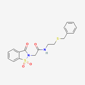 molecular formula C18H18N2O4S2 B11580577 N-[2-(benzylsulfanyl)ethyl]-2-(1,1-dioxido-3-oxo-1,2-benzothiazol-2(3H)-yl)acetamide 