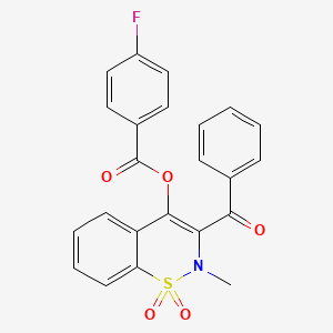 molecular formula C23H16FNO5S B11580647 3-benzoyl-2-methyl-1,1-dioxido-2H-1,2-benzothiazin-4-yl 4-fluorobenzoate 