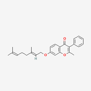 molecular formula C26H28O3 B11580651 7-{[(2E)-3,7-dimethylocta-2,6-dien-1-yl]oxy}-2-methyl-3-phenyl-4H-chromen-4-one 