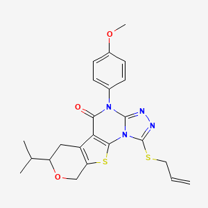 molecular formula C23H24N4O3S2 B11580655 7-(4-methoxyphenyl)-12-propan-2-yl-3-prop-2-enylsulfanyl-13-oxa-16-thia-2,4,5,7-tetrazatetracyclo[7.7.0.02,6.010,15]hexadeca-1(9),3,5,10(15)-tetraen-8-one 