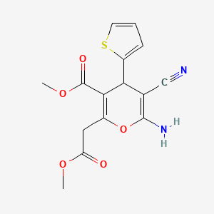 6-Amino-5-cyano-2-methoxycarbonylmethyl-4-thiophen-2-yl-4H-pyran-3-carboxylic acid methyl ester