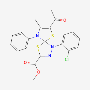 molecular formula C21H18ClN3O3S2 B11580762 Methyl 7-acetyl-1-(2-chlorophenyl)-8-methyl-9-phenyl-4,6-dithia-1,2,9-triazaspiro[4.4]nona-2,7-diene-3-carboxylate 