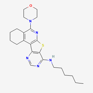 molecular formula C23H31N5OS B11580858 N-hexyl-8-morpholin-4-yl-11-thia-9,14,16-triazatetracyclo[8.7.0.02,7.012,17]heptadeca-1,7,9,12,14,16-hexaen-13-amine 