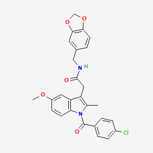 molecular formula C27H23ClN2O5 B11580891 N-(1,3-benzodioxol-5-ylmethyl)-2-{1-[(4-chlorophenyl)carbonyl]-5-methoxy-2-methyl-1H-indol-3-yl}acetamide 